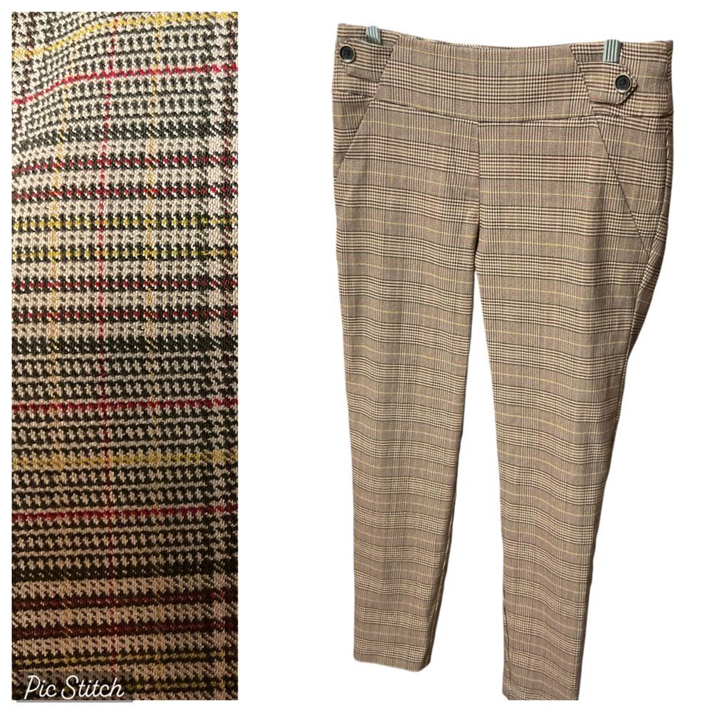 SOHO Women's Glen Plaid Trousers Slim‎ Fit Pants Size M Neutral Business Causal